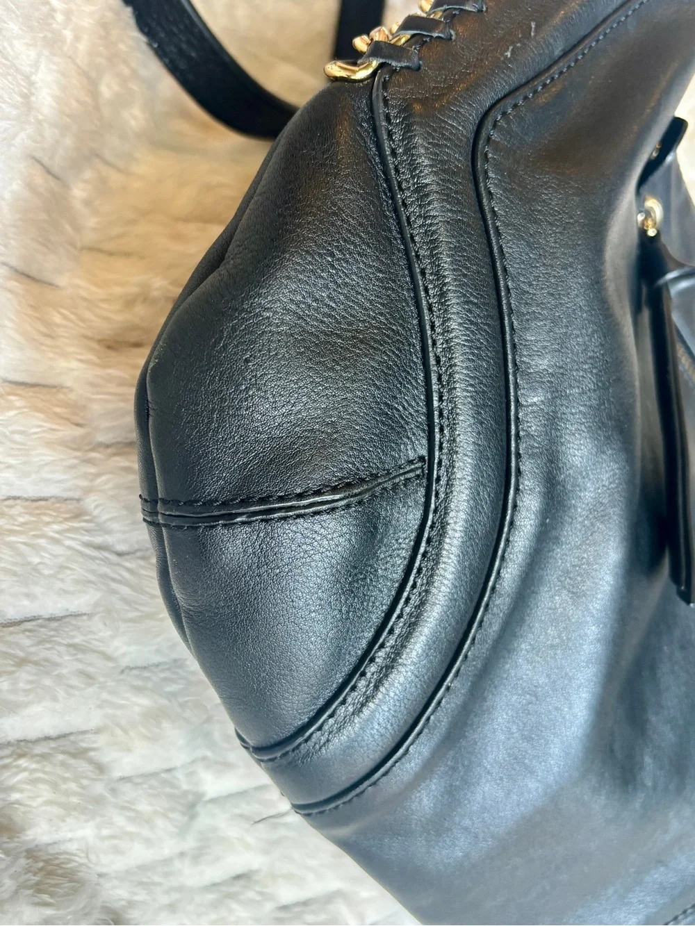 Perlina black, leather hobo Crossbody bag, gold chain detail excellent condition